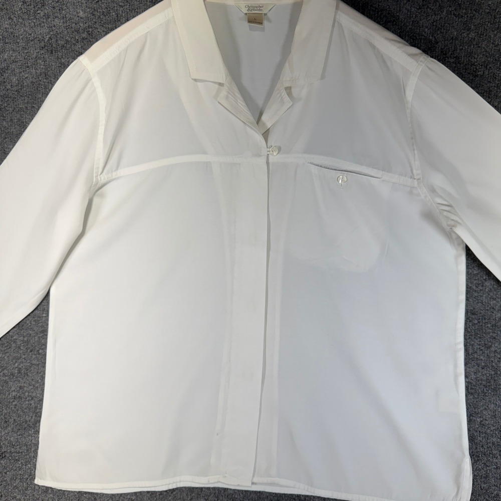 Christopher & Banks Blouse Womens Large White Rayon Blend Loop Collar Camp Shirt